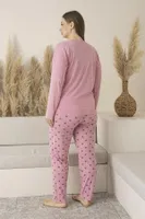 Büyük Beden Yıldız Desenli Uzun Kollu Viskon Kadın Pijama Takımı Estiva 25146 Pembe görsel 4
