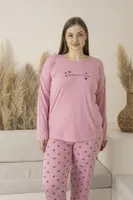 Büyük Beden Yıldız Desenli Uzun Kollu Viskon Kadın Pijama Takımı Estiva 25146 Pembe görsel 5