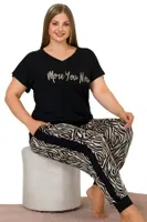 Büyük Beden Zebra Kısa Kollu Uzun Pijama Takımı Lady 10947 Siyah detay görünüm