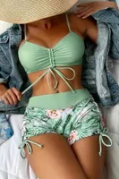 Büzgü Ayarlı Baskılı Bikini Takımı Angelsin MS 4388 Yeşil Yeşil