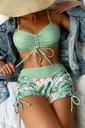 Büzgü Ayarlı Baskılı Bikini Takımı Angelsin MS 4388 Yeşil