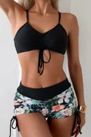 Büzgü Ayarlı Baskılı Bikini Takımı Angelsin MS4388 Siyah Siyah görsel 5