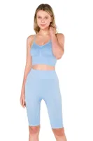 Büzgülü Örme Dikişsiz Crop Büstiyer FormActive 2000 Mavi görsel 8