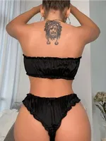 Büzgülü Siyah Trend Alt Üst Fantezi Kadın Sütyen Takım SHE 2113 Siyah detay görünüm