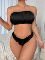 Büzgülü Siyah Trend Alt Üst Fantezi Kadın Sütyen Takım SHE 2113 Siyah farklı açı