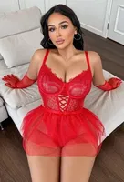 Çapraz İpli Dantelli Büyük Beden Tüllü Fantazi Gecelik Ruselin 8008 Kırmızı farklı açı