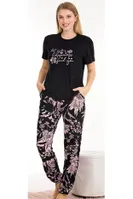 Cepli Kısa Kollu Çiçek Desenli Pijama Takımı Lady 12554 Siyah detay görünüm