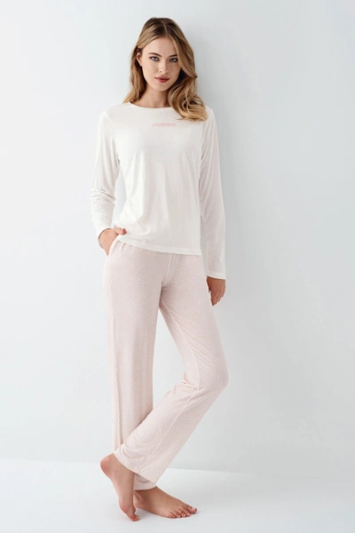 Cepli Önü Yazılı Uzun Kollu Yuvarlak Yaka Kadın Pijama Takımı Arnetta AR3417-S