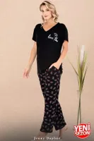 Cepli V Yaka Desenli Kısa Kollu Kadın Pijama Takımı Lady 12670  Siyah farklı açı