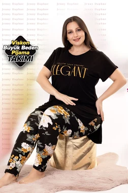 Lady Çiçek Desenli Büyük Beden Kapri Pijama Takımı Lady-10948 - Alternatif Görünüm