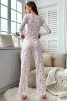 Çiçek Desenli Uzun Kollu Pijama Takımı Merry See MS4083 Beyaz Beyaz detay görünüm