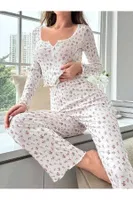 Çiçek Desenli Uzun Kollu Pijama Takımı Merry See MS4083 Beyaz Beyaz görsel 4