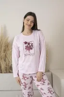 Çiçek Desenli Uzun Kollu Viskon Kadın Pijama Takımı Pembe Estiva 25113 Pembe detay görünüm