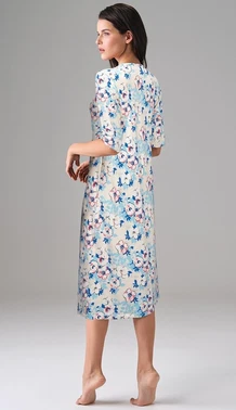 Doreanse Çiçek Desenli Yarım Kollu Midi Boy Kadın Elbise Doreanse 4321 - Alternatif Görünüm