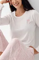 Çiçek Desenli Yuvarlak Yaka Uzun Kollu Kadın Pijama Takımı Pierre Cardin PC9085-S Beyaz farklı açı