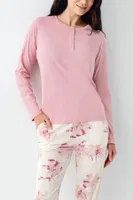 Çiçekli Yakası Düğmeli Cepli Uzun Kollu Kadın Pijama Takımı Pierre Cardin PC9055-S Pembe farklı açı