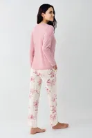 Çiçekli Yakası Düğmeli Cepli Uzun Kollu Kadın Pijama Takımı Pierre Cardin PC9055-S Pembe görsel 4