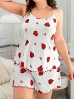 Çilek Desenli Askılı Mini Şort Takım Lily Bianca 13040 Beyaz detay görünüm