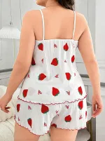Çilek Desenli Askılı Mini Şort Takım Lily Bianca 13040 Beyaz görsel 4