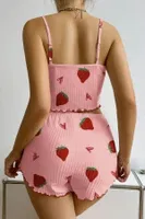 Çilek Desenli Şortlu Pijama Takım Ruselin 5056 Pembe farklı açı