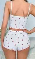 Çilek Desenli Yakası Dantelli Kısa Şortlu Pijama Takım NightLight 3798-1 Beyaz detay görünüm