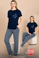 Çizgi Desenli Kısa Kollu Pijama Takımı Lady 12491 Lacivert