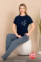 Çizgi Desenli Kısa Kollu Pijama Takımı Lady 12491 Lacivert detay görünüm