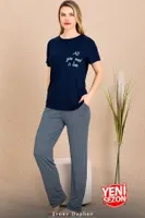 Çizgi Desenli Kısa Kollu Pijama Takımı Lady 12491 Lacivert farklı açı
