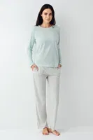 Çizgili Cepli Uzun Kollu Kadın Pijama Takımı Pierre Cardin PC9050-S Yeşil detay görünüm
