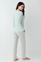 Çizgili Cepli Uzun Kollu Kadın Pijama Takımı Pierre Cardin PC9050-S Yeşil görsel 4