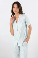 Çizgili Kısa Kollu Gömlek Yaka Pijama Takımı Türen 3355/Mavi Mavi
