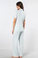 Çizgili Kısa Kollu Gömlek Yaka Pijama Takımı Türen 3355/Mavi Mavi görsel 4
