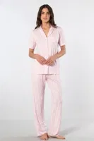 Çizgili Kısa Kollu Gömlek Yaka Pijama Takımı Türen 3355/Pembe Pembe detay görünüm
