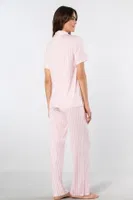 Çizgili Kısa Kollu Gömlek Yaka Pijama Takımı Türen 3355/Pembe Pembe görsel 4