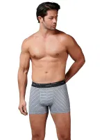 Çizgili Likralı Geniş Bel Lastikli Erkek Boxer Gümüş 3114 Gri