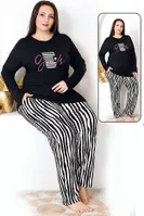 Çizgili Uzun Kollu Büyük Beden Cepli Pijama Takımı Lady 11398 Siyah