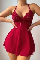 Dantel Boyundan Bağlamalı Kırmızı Fantazi Gecelik Takım Real Passione 4075 Kırmızı görsel 4