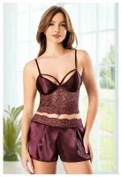 Dantel Büstiyerli İnce Askılı Saten Şort Pijama Takımı Miss Laris 3117 Bordo