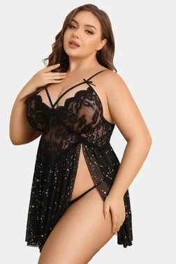 missisX Dantel Dekolteli Büyük Beden Gecelik Tanga Takım missisX 3068 - Alternatif Görünüm