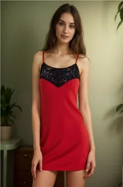 Venlisa Siyah Dantel Detaylı Kırmızı Gecelik Venlisa V2106