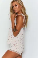Dantel İşlemeli Kalpli Şortlu Pijama Takım Beyaz Merry See MS 3243 Beyaz detay görünüm