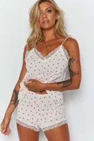 Dantel İşlemeli Kalpli Şortlu Pijama Takım Beyaz Merry See MS 3243 Beyaz görsel 4