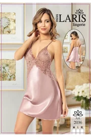 Miss Laris Dantel İşlemeli Saten Gecelik Laris 2036