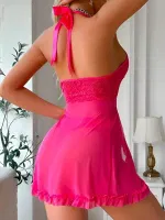 Önü Açık Fırfırlı Kurdelalı Fantazi Gecelik Takımı Venlisa 2205 Pembe görsel 16