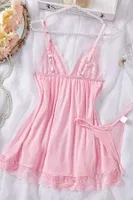 Dantelli Askılı Yumuşacık Tanga ve Gecelik Takım Pembe Merry See MS2380  Pembe detay görünüm