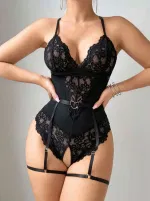 Dantelli Britli Seksi Body Jartiyer Lily Bianca LB-201 Siyah
