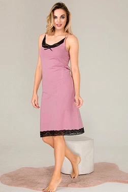 Lady Dantelli İnce Askılı Midi Lila Viskon Kadın Tunik Gecelik  Lady 5510 - Alternatif Görünüm
