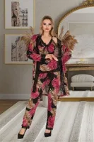 Dantelli Kurdelalı Pijama Sabahlık Takımı İzabel SB-5015 Siyah