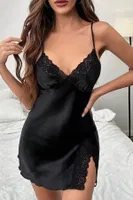 Dantelli Şık Yırtmaçlı Saten Gecelik Merry See MS 2374 Siyah Siyah görsel 5