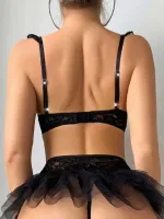 Dantelli Siyah Tşl Fırfır Etekli Seksi Kadın Jartiyer Takım Lily Bianca LB-206 Siyah detay görünüm